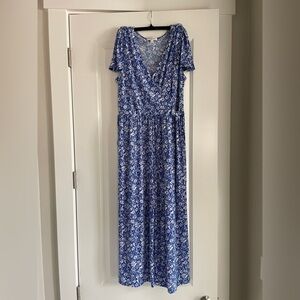 Gilli Blue and White Floral Wide-leg Jumpsuit